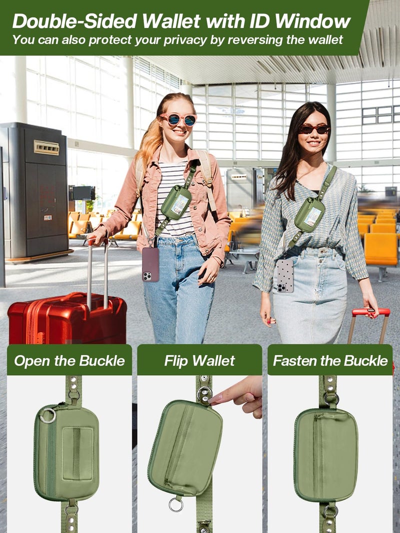 Tiostep Clip and Go Strap for Phone with Wallet Crossbody Phone Lanyard Adjustable and Detachable RFID Wristlet Wallet with ID Window and Zipper, Green - Image 3
