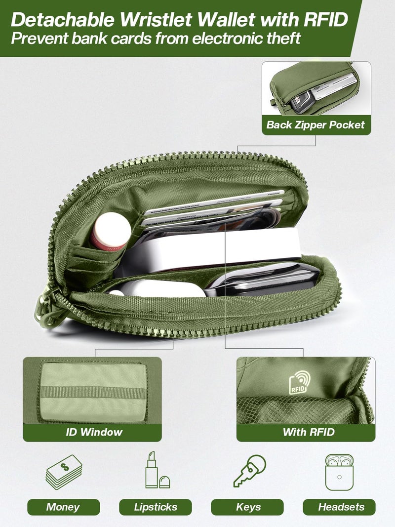 Tiostep Clip and Go Strap for Phone with Wallet Crossbody Phone Lanyard Adjustable and Detachable RFID Wristlet Wallet with ID Window and Zipper, Green - Image 5