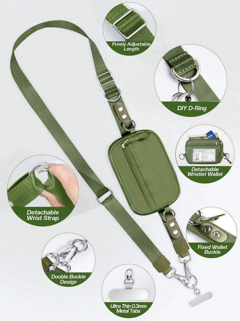 Tiostep Clip and Go Strap for Phone with Wallet Crossbody Phone Lanyard Adjustable and Detachable RFID Wristlet Wallet with ID Window and Zipper, Green - Image 4