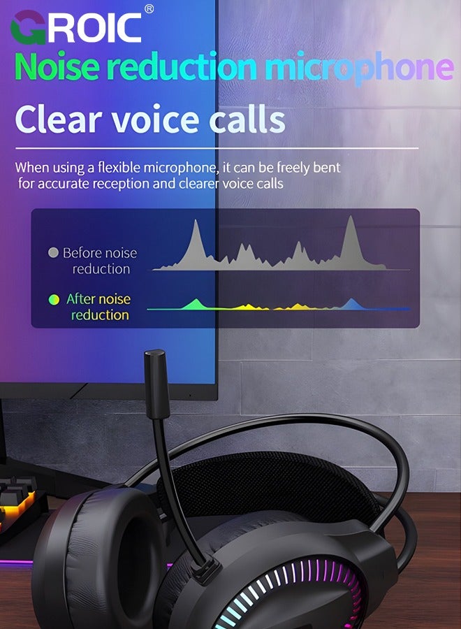 GROIC Black Gaming Over Ear Headphone, Suspension Headband, 50Mm Neodymium Drivers, Padded Headband, Lightweight  Comfortable, RGB Lights, Flexible Mic - Image 4