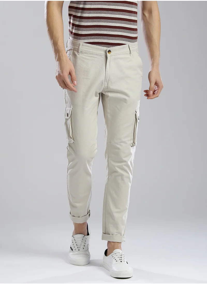 هوبرهولمي Light Grey Regular Fit Mid-Rise Cargo Trousers for Men