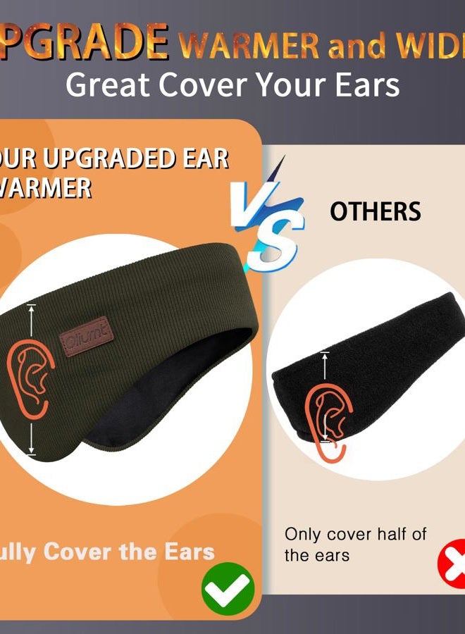 Oliumt Winter Ear Warmer Headband for Men Women Double-Layer Knit Ear Muffs Cover with Fuzzy Lining for Running and Cycling (Army Green, One Size) - Image 2