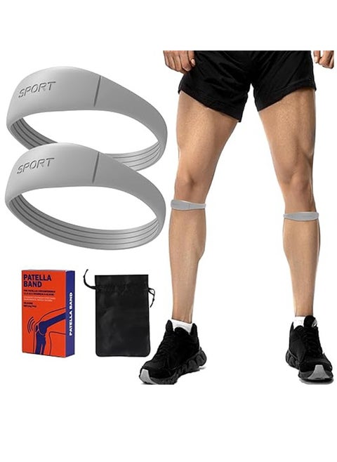 2 Piece Set Of Patella knee Brace, Patella knee Support Strap, Silicone Patellar Tendon Support Strap, With Carrying Bag, Elastic Patella Brace, Suitable For Basketball Running Arthritis knee Pain (Gr