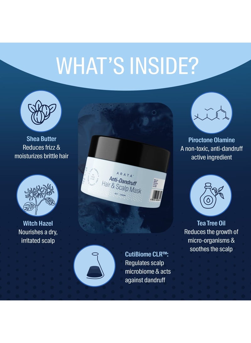 أراتا قناع أراتا المضاد للقشرة للشعر وفروة الرأس (100 جم) لجميع أنواع الشعر مع زيت شجرة الشاي، زبدة الشيا كيوتي بيوم سي إل آر لفروة الرأس الجافة والمتقشرة والحكة - Image 2