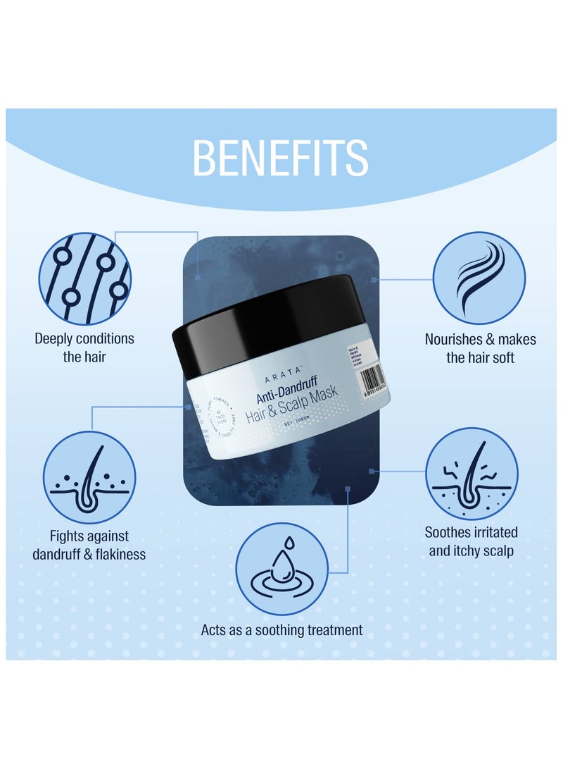 أراتا قناع أراتا المضاد للقشرة للشعر وفروة الرأس (100 جم) لجميع أنواع الشعر مع زيت شجرة الشاي، زبدة الشيا كيوتي بيوم سي إل آر لفروة الرأس الجافة والمتقشرة والحكة - Image 3