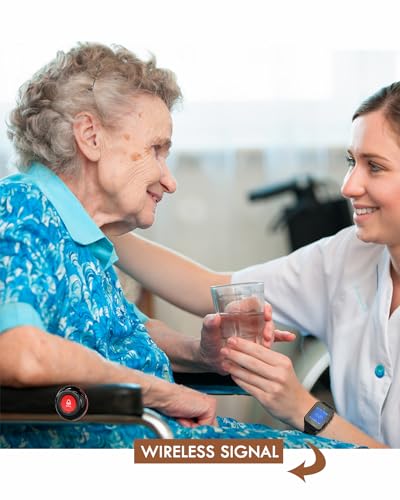 CallToU Caregiver Wireless Smart Call Button - 500+ ft Vibration Nurse Calling Alert System for Elderly at Home/Clinic/Medical Institution/Nursing Home - 1 Wrist Pager 10 SOS Call Buttons - Image 2