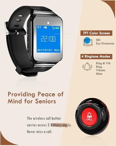 CallToU Caregiver Wireless Smart Call Button - 500+ ft Vibration Nurse Calling Alert System for Elderly at Home/Clinic/Medical Institution/Nursing Home - 1 Wrist Pager 10 SOS Call Buttons - Image 4