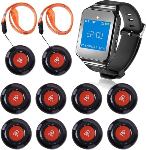 CallToU Caregiver Wireless Smart Call Button - 500+ ft Vibration Nurse Calling Alert System for Elderly at Home/Clinic/Medical Institution/Nursing Home - 1 Wrist Pager 10 SOS Call Buttons - Image 1