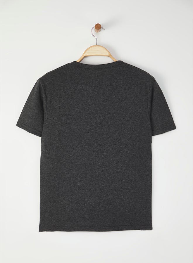trendyol Anthracite Melange Slim/Slim Cut Printed Cotton Thick T-Shirt T-Shirt  - Image 3