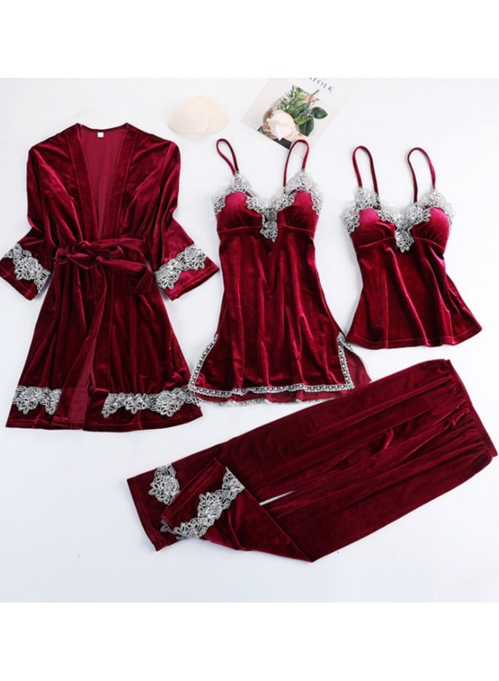 KUYING Women's Set Autumn And Winter Pajamas, Golden Velvet Pajamas  - Image 1
