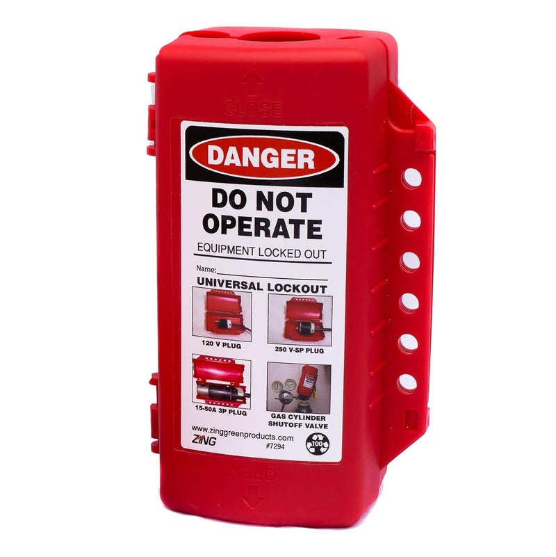 Zing Green Products 7294 USA Made Recycled Plastic Universal Forklift/Cylinder/Electrical Plug Lockout Device, 4.25 x 7.25 x 3 Inch , Red - Image 1