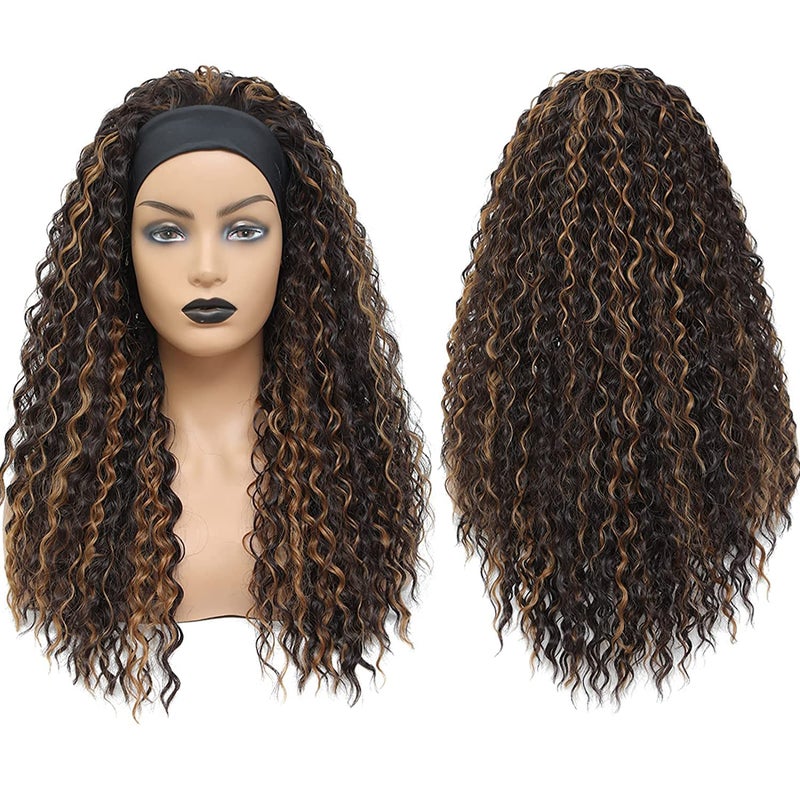 XSY Headband Wig Human Hair Highlight Ombre Curly Headband Wigs for Black Women None Lace Front Wigs 150% Density 4/27# Highglight Wig 16 Inch - Image 3