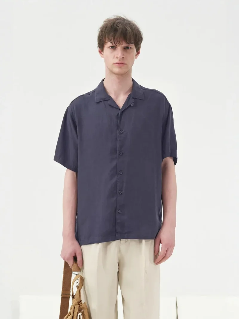 Giesto Navy Blue GIESTO Relaxed Fit Short Sleeve Button-Up Shirt for Men | Best Price UAE