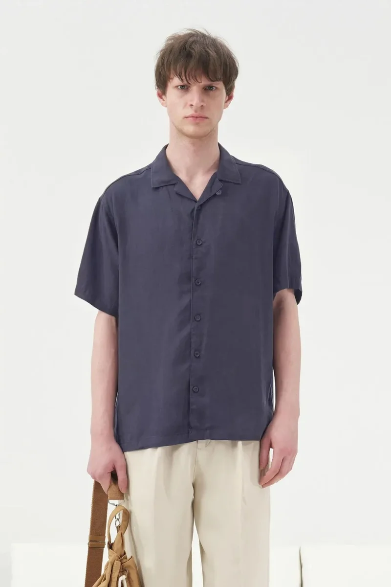 Giesto Navy Blue GIESTO Relaxed Fit Short Sleeve Button-Up Shirt for Men | Best Price UAE
