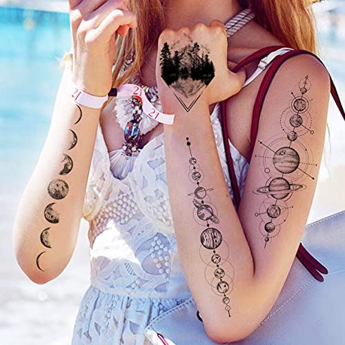 JOEHAPY 33 Sheets Outer Space Temporary Tattoos for Kids Boys Girl Women Men Adults Children, Geometry Astronaut Universe Fake Tattoo Star Moon Solar Syetem - Image 3