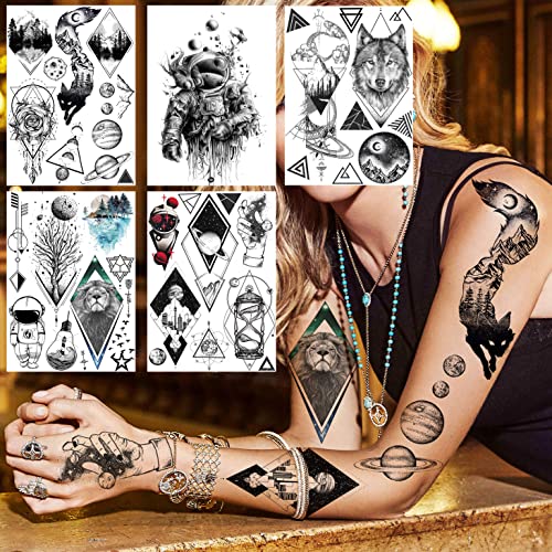 JOEHAPY 33 Sheets Outer Space Temporary Tattoos for Kids Boys Girl Women Men Adults Children, Geometry Astronaut Universe Fake Tattoo Star Moon Solar Syetem - Image 4