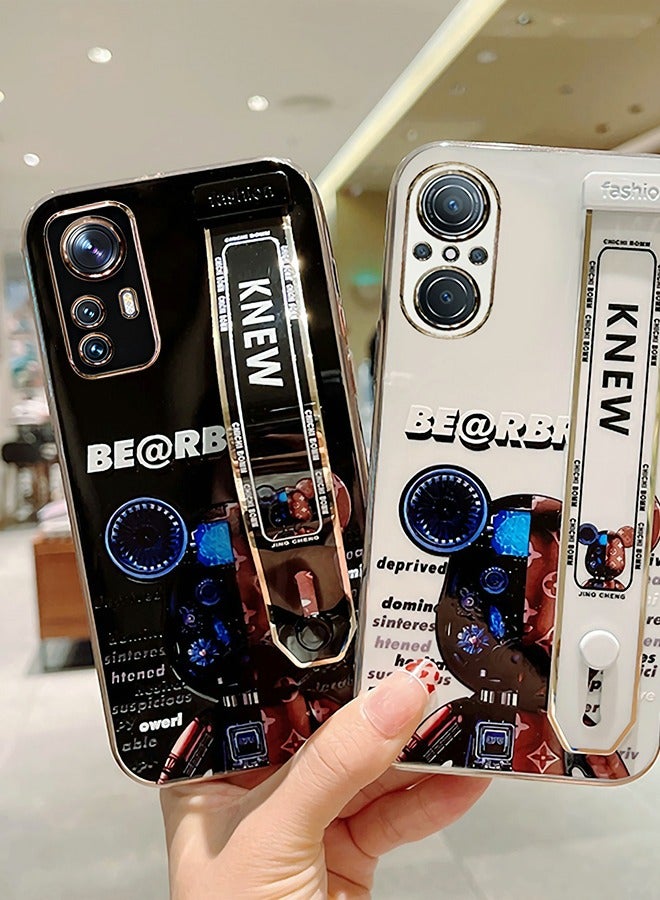 GROIC جراب لطيف لهاتف Xiaomi 12 Pro Case مقاس 6.73 بوصة، جراب هاتف لامع برسومات الدب العنيف الكرتوني مع حزامين للمعصم، جراب هاتف ناعم مقاوم للصدمات من مادة TPU مناسب للنساء والفتيات - Image 4