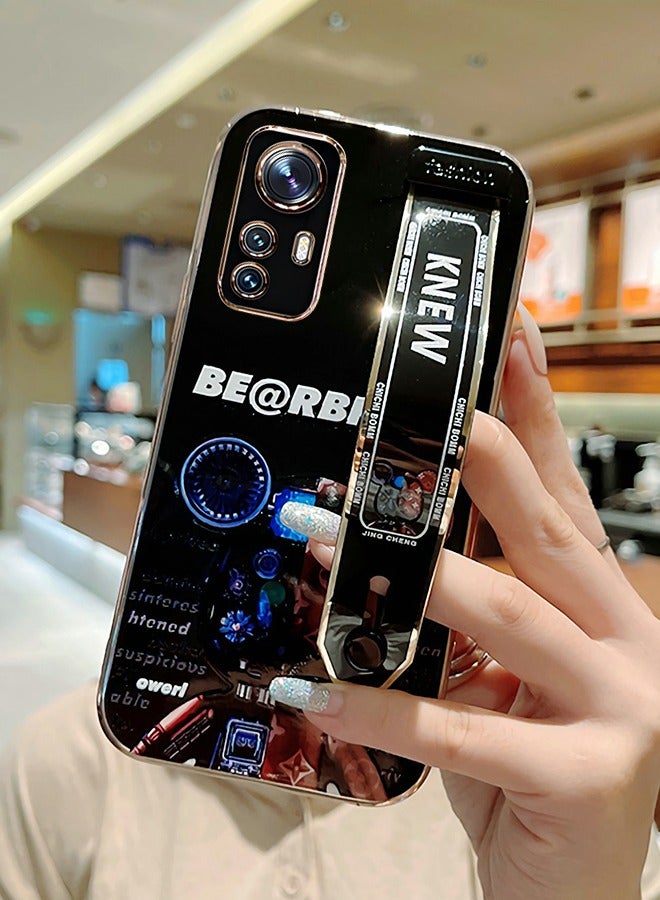 GROIC جراب لطيف لهاتف Xiaomi 12 Pro Case مقاس 6.73 بوصة، جراب هاتف لامع برسومات الدب العنيف الكرتوني مع حزامين للمعصم، جراب هاتف ناعم مقاوم للصدمات من مادة TPU مناسب للنساء والفتيات - Image 3