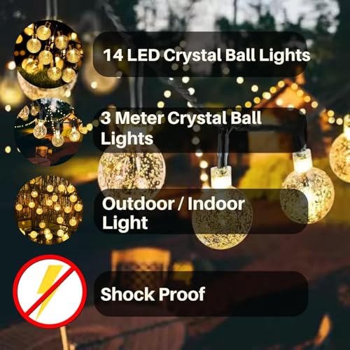 One94Store Crystal Ball String Lights 3 Meter, 14 LED Warm White – Waterproof Fairy Lights for Christmas Decoration, Wedding, Bedroom, Garden, Party (Warm White - Pack of 5) - Image 4