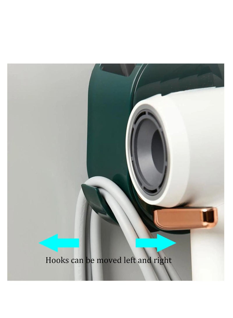 نيبمينينت Wall Mounted Hair Dryer Holder,Hair Rack Plastic Care Tools Holder Blow Organizer Stand Hands Free, Suitable for Bathroom Storage （Green） - Image 2