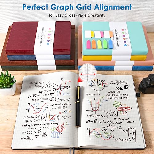 OFFIGIFT Graph Paper Notebook, 312 Numbered Pages A5 Hardcover Leather Journal, 100gsm No Bleed Grid Paper Notebook with Index Pages, Grid Notebook for Graphing Notes Math, 5.75" x 8.38", Grey Blue - Image 5