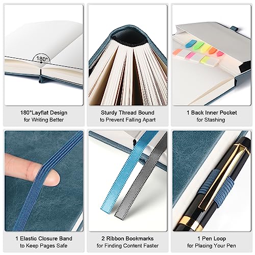 OFFIGIFT Graph Paper Notebook, 312 Numbered Pages A5 Hardcover Leather Journal, 100gsm No Bleed Grid Paper Notebook with Index Pages, Grid Notebook for Graphing Notes Math, 5.75" x 8.38", Grey Blue - Image 2