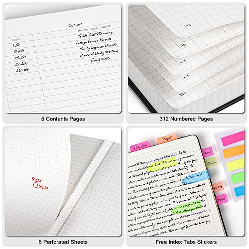 OFFIGIFT Graph Paper Notebook, 312 Numbered Pages A5 Hardcover Leather Journal, 100gsm No Bleed Grid Paper Notebook with Index Pages, Grid Notebook for Graphing Notes Math, 5.75" x 8.38", Grey Blue - Image 3