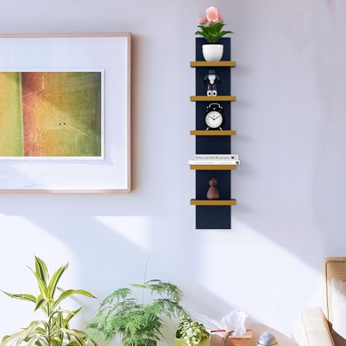 Homaterial 5 Tier Wall Shelf Unit, Decorative Wall Mount Vertical Shelving,Modern Column Floating Shelves for Bedrooms, Bathrooms 5.5" x 7.2" x 31"(Blue) - Image 3