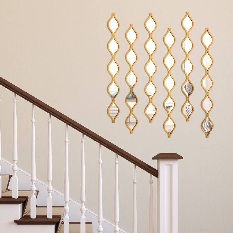 Yulejo 6 Pcs Acrylic Teardrop Mirror Decor - Narrow Wall Decor Boho Vintage Wall Art for Apartment Home Living Room Bathroom Bedroom Hallway (Gold Edge) - Image 5