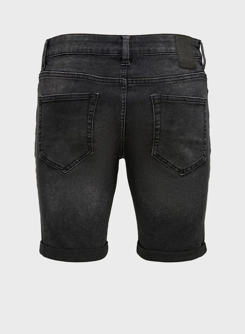 Only & Sons Roll Hem Denim Shorts