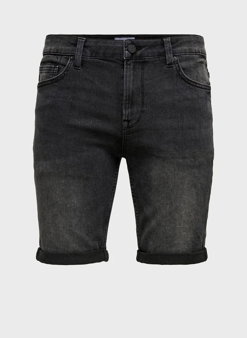 Only & Sons Roll Hem Denim Shorts
