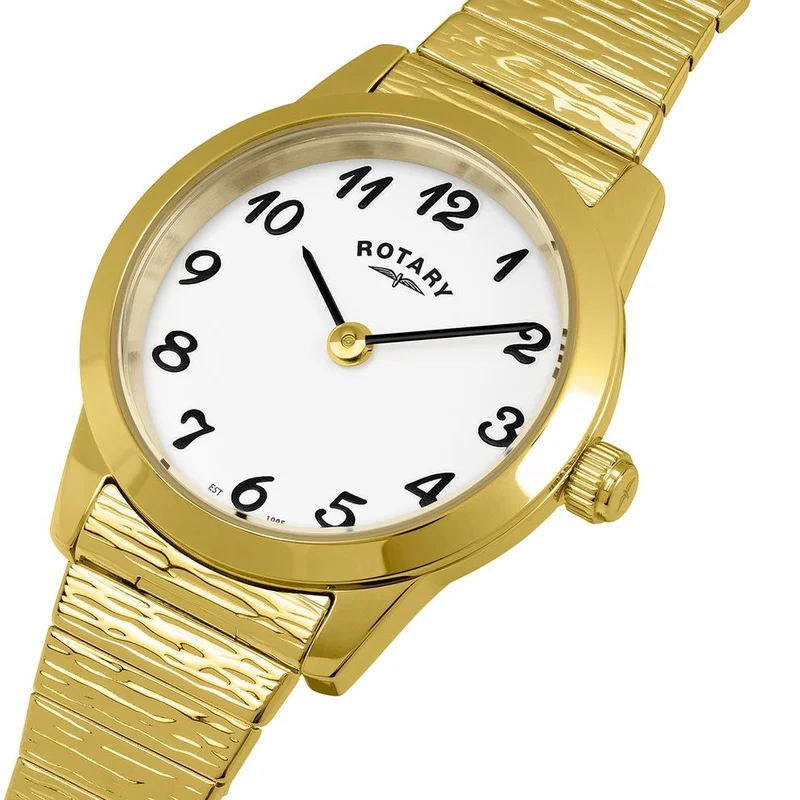 روتاري ساعة Rotary Heritage النسائية من الفولاذ المقاوم للصدأ المطلي بالذهب مع سوار مرن - LB00762/01