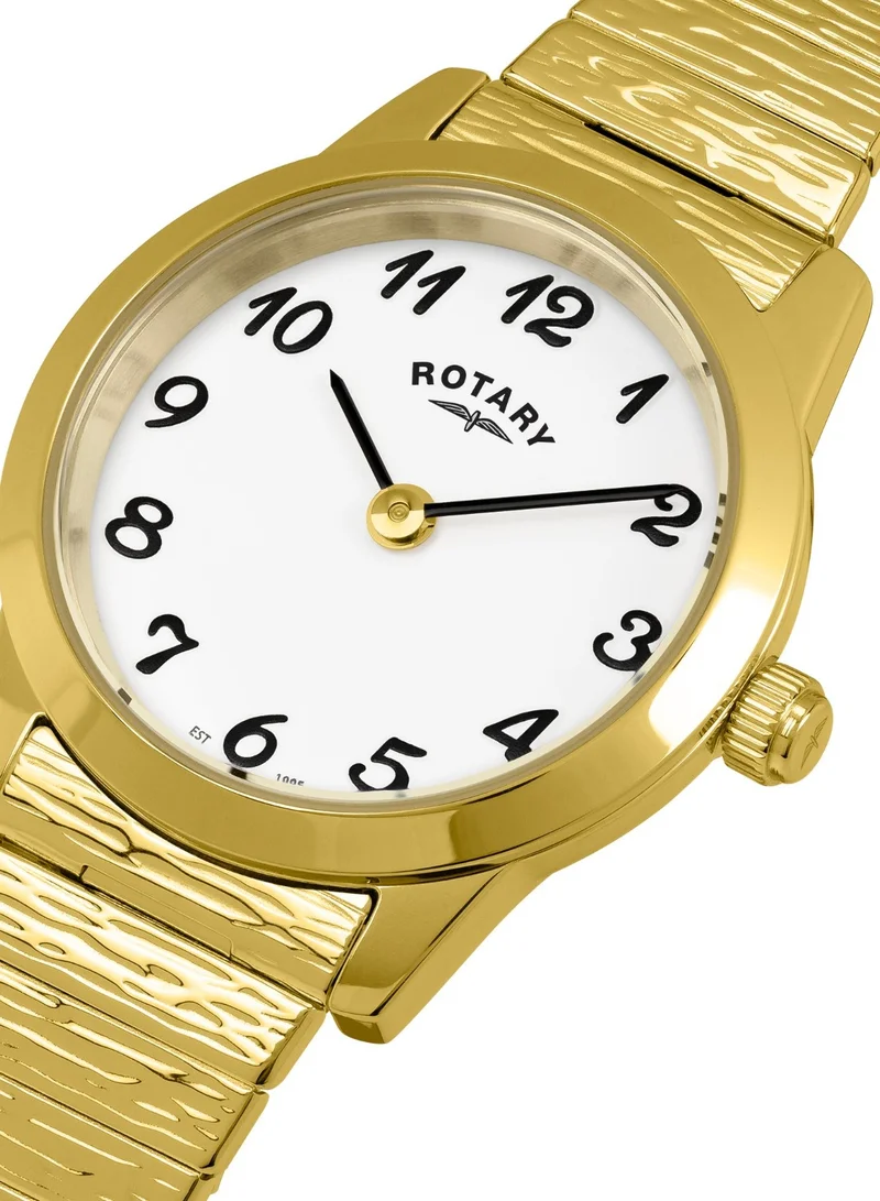 Rotary Women's Heritage Altera Analogue Watch, 24 mm, White Dial, Gold-Tone Expander Bracelet