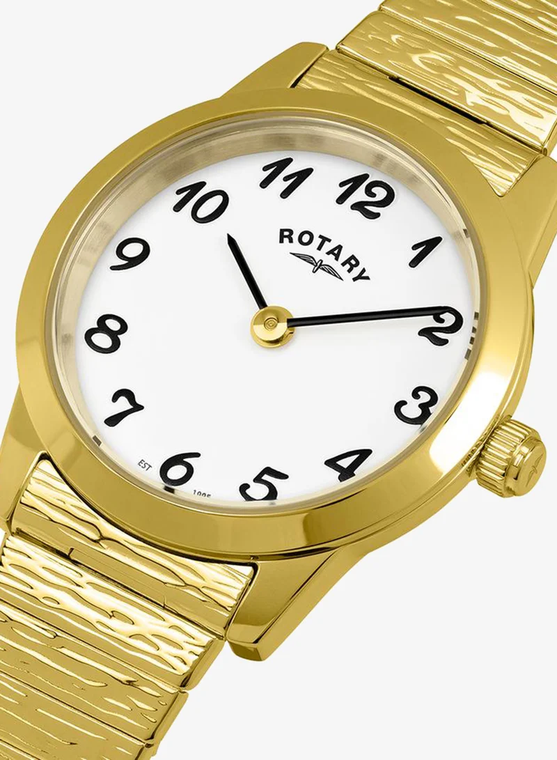 Rotary Women's Heritage Altera Analogue Watch, 24 mm, White Dial, Gold-Tone Expander Bracelet