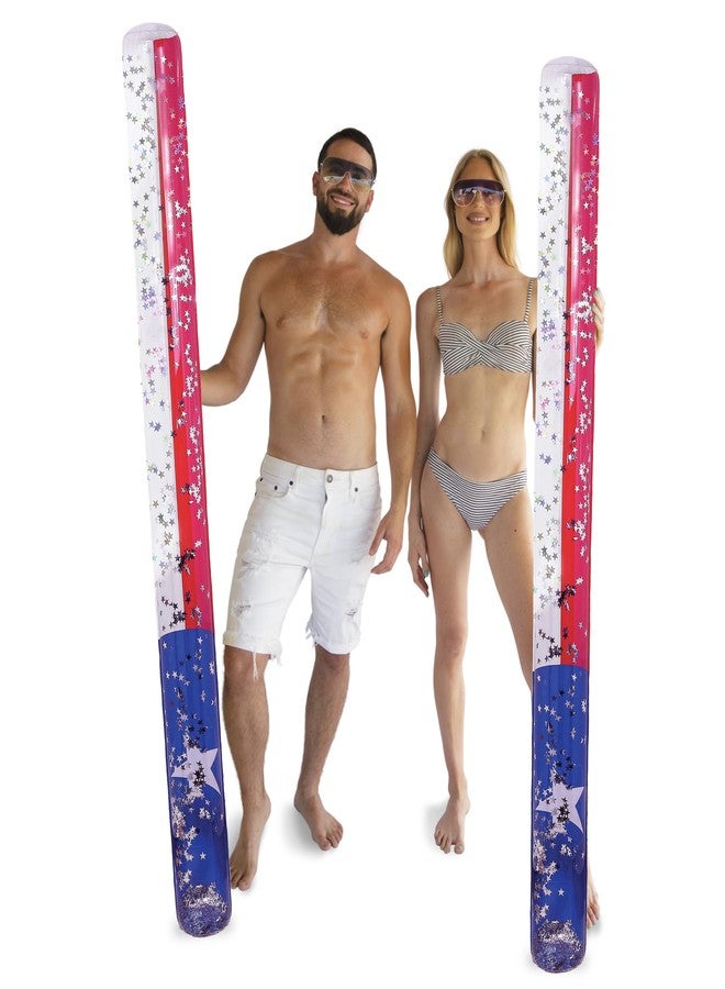POZA 2 Pack Jumbo Texas Flag Inflatable Pool Noodle Floats - Premium Luxurious Patriotic Pool Toys with Sparkly Silver Star Confetti for Adults and Kids - 74 Inch - Image 1