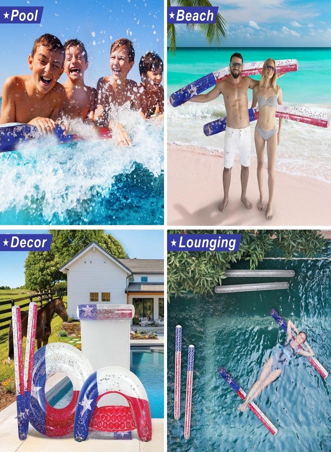 POZA 2 Pack Jumbo Texas Flag Inflatable Pool Noodle Floats - Premium Luxurious Patriotic Pool Toys with Sparkly Silver Star Confetti for Adults and Kids - 74 Inch - Image 3