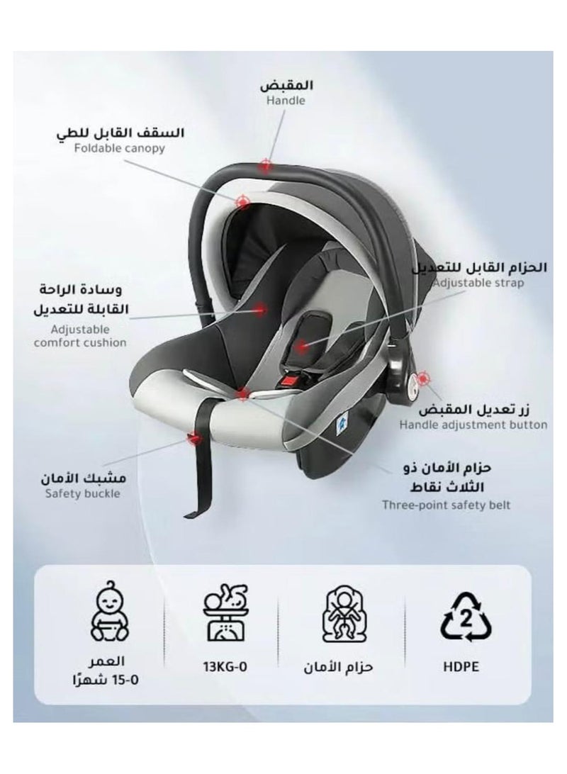 ضحكة  كرسي سيارة متنقل 3-في-1 من DEHKAH – حزام أمان، ارتفاع قابل للتعديل، مناسب من الولادة حتى ١٨ كجم - Image 2