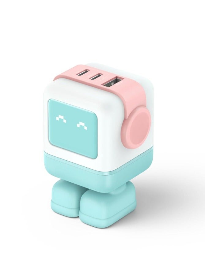 يو جرين شاحن 65 وات USB C 3 منافذ Nexode 65 وات GaN شاشة LED شاحن سريع ومدمج ومضحك من النوع C محول طاقة لجهاز MacBook / HP / Dell / Lenovo iPhone 16 Pro Max Galaxy S25 Ultra Steam Deck - وردي أزرق - Image 1