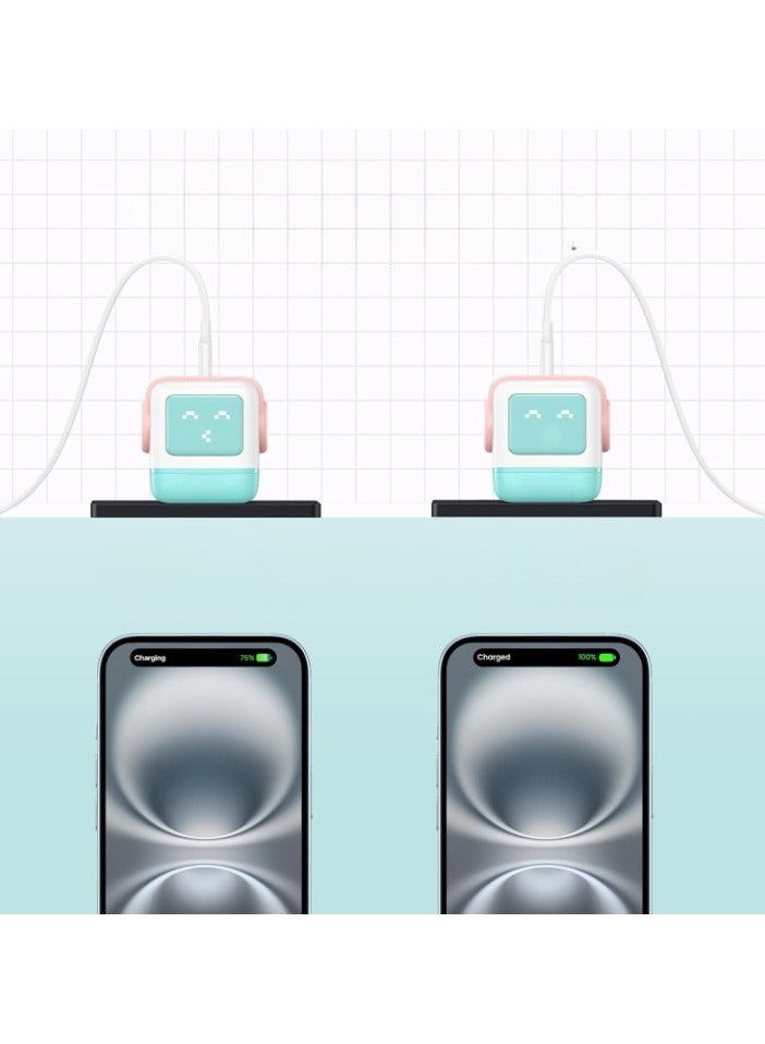 يو جرين شاحن 65 وات USB C 3 منافذ Nexode 65 وات GaN شاشة LED شاحن سريع ومدمج ومضحك من النوع C محول طاقة لجهاز MacBook / HP / Dell / Lenovo iPhone 16 Pro Max Galaxy S25 Ultra Steam Deck - وردي أزرق - Image 2