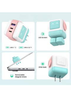Ugreen Charger 65W USB C 3-Port Nexode 65W GaN LED Display Compact Funny Fast Charger Type C Power Adapter for MacBook/HP/Dell/Lenovo iPhone 16 Pro Max Galaxy S25 Ultra Steam Deck -Pink Blue  - Image 3