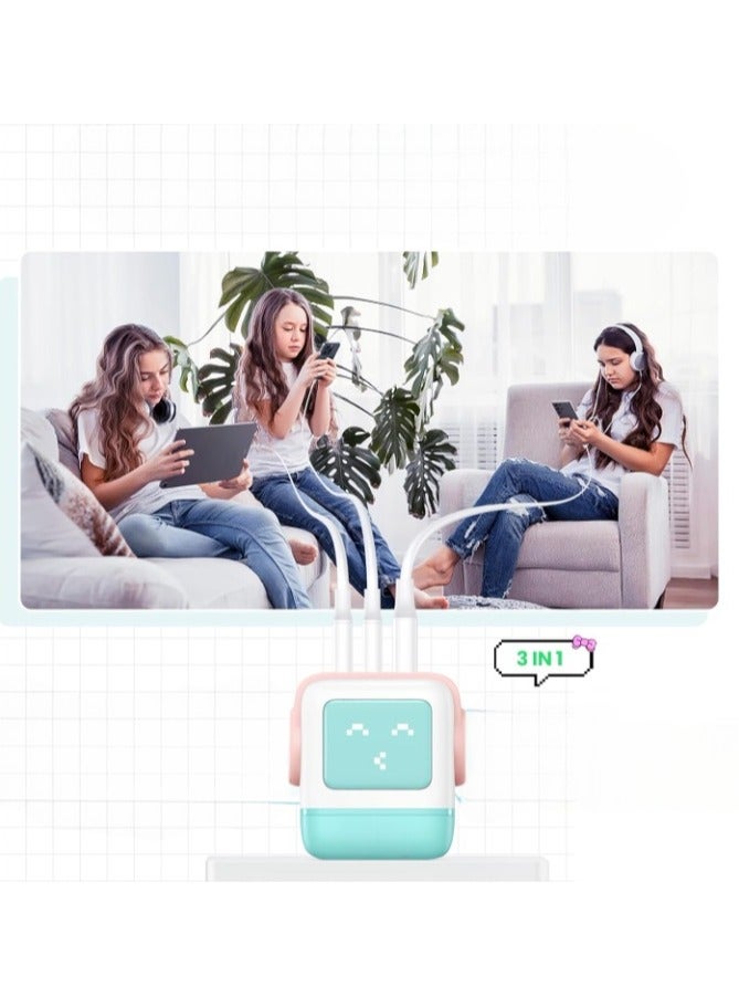 يو جرين شاحن 65 وات USB C 3 منافذ Nexode 65 وات GaN شاشة LED شاحن سريع ومدمج ومضحك من النوع C محول طاقة لجهاز MacBook / HP / Dell / Lenovo iPhone 16 Pro Max Galaxy S25 Ultra Steam Deck - وردي أزرق - Image 5