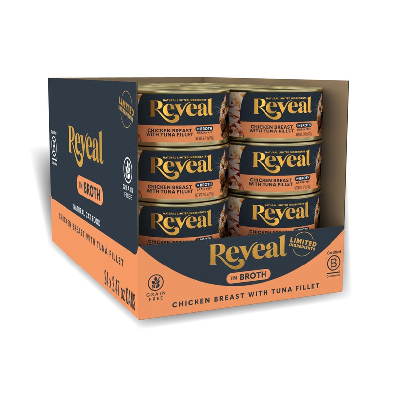 Reveal Natural Wet Canned Cat Food, Limited and Natural Ingredients, Grain Free, High Protein with No Artificial Additives, Chicken Breast with Tuna in Broth (24 x 2.47 oz Cans) - Image 1