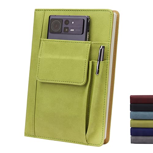 ADOUNOTES Refillable Lined PU Leather Journal Notebook A5 Size Journal for Women Men100gsm 200 Pages Thick Paper Notebooks with Pockets Daily Premium Notebook for Note Taking Meeting green - Image 1