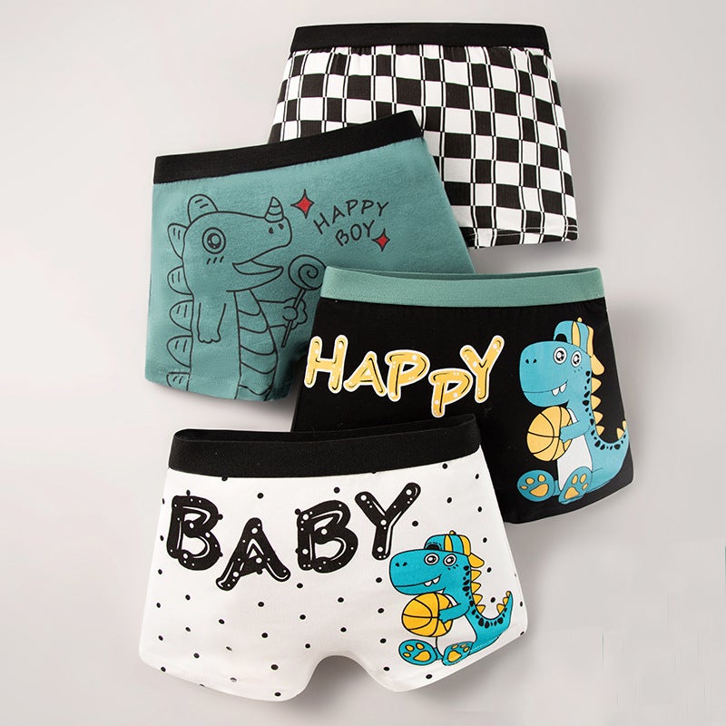 Summer Cotton Boys Boxer Briefs 1021 black and white dinosaur