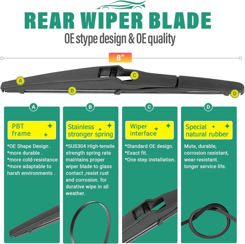 WINDSMILE 26" 14" 8" Windshield Wiper Blades Replacement for Scion xD 2008 2009 2010 2011 2012 2013 2014 Premium All Weather Front Rear Wipers Set - OEM Quality (Pack of 3) - Image 4