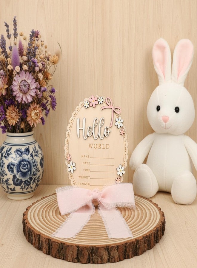 Tucnoeu Baby Announcement Sign, Wooden Hello World Newborn Welcome Sign, Bow Birth Stats Signs Newborn Photo Prop, Monthly Milestone Wood Discs(Ribbon) - Image 4