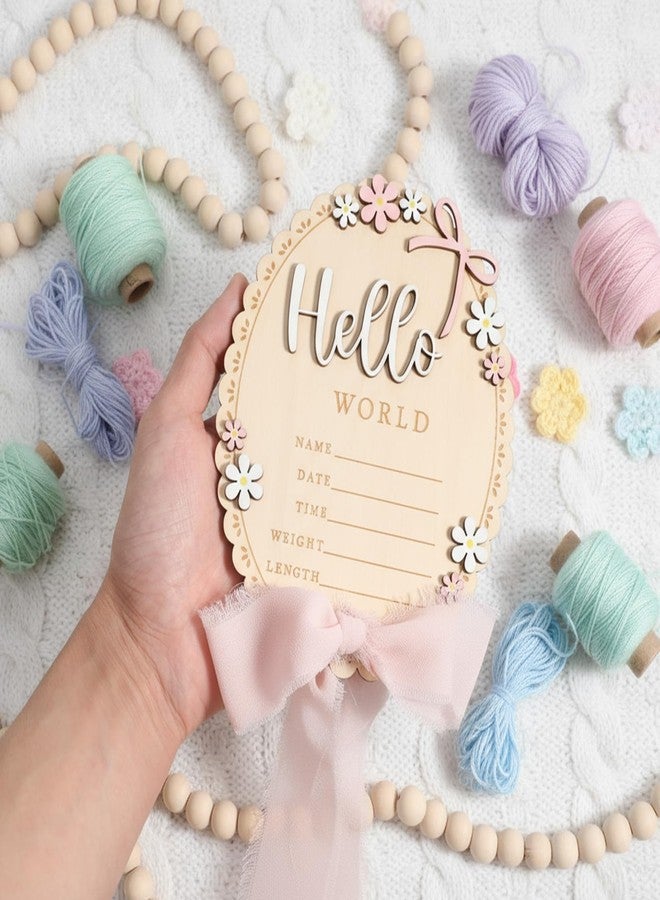 Tucnoeu Baby Announcement Sign, Wooden Hello World Newborn Welcome Sign, Bow Birth Stats Signs Newborn Photo Prop, Monthly Milestone Wood Discs(Ribbon) - Image 3