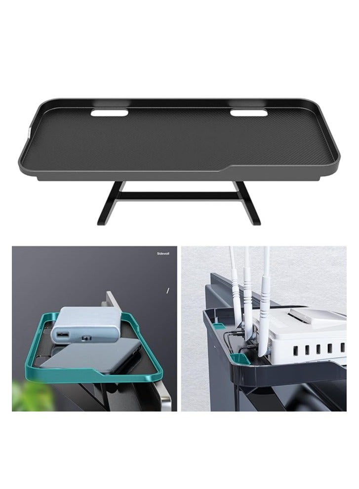 رف علوي للشاشة (قطعتان)، رف علوي للتلفزيون، حامل تخزين مع فتحات للتعليق ومنصة غير قابلة للانزلاق، تركيب سريع بدون حفر (أسود) - Image 4