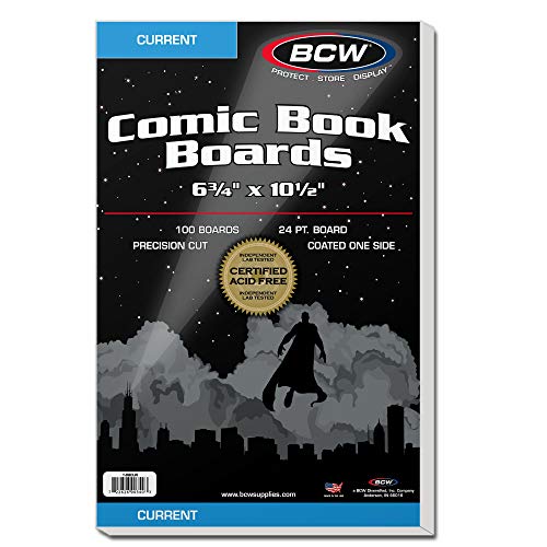BCW Current Comic Book Backing Boards 100 Pack 24 pt Coated Buffered with 3 Calcium Carbonate Precision Cut for Current Comic Bags LongTerm Comic Book Storage - Image 1