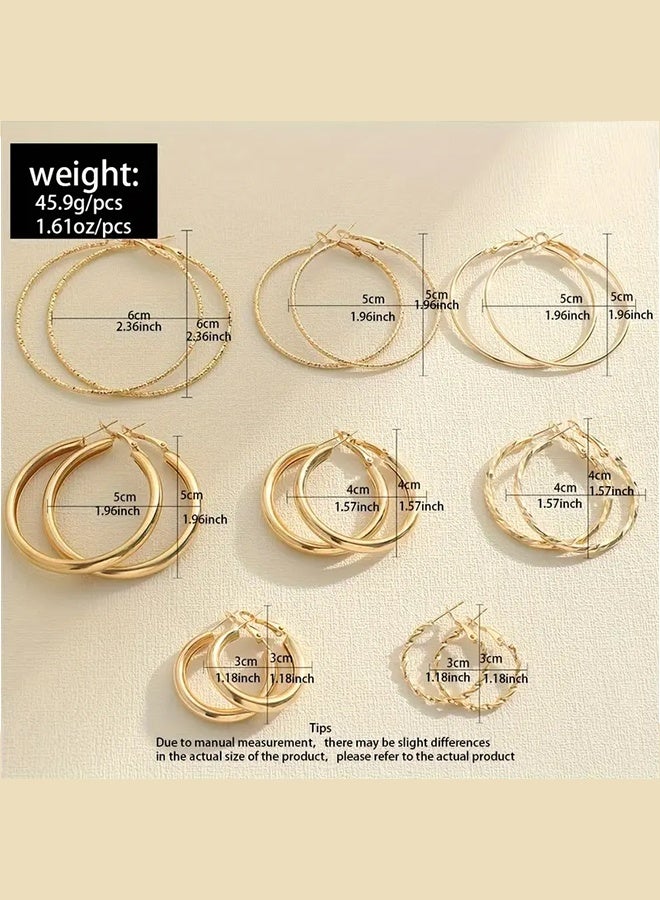 Ready For Chai Simple And Fashionable Size Ring Flat Twist Ripple Glitter Earring Set, Golden And Silvery Color Optional Ring Earring Set 8 Pairs - Image 5